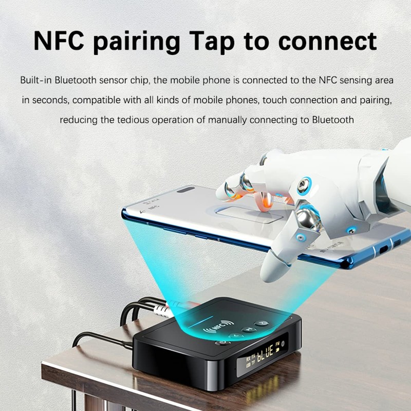 Mokeum Bluetooth 5.0 Audio Adapter, M6 NFC Bluetooth Transmitter Receiver