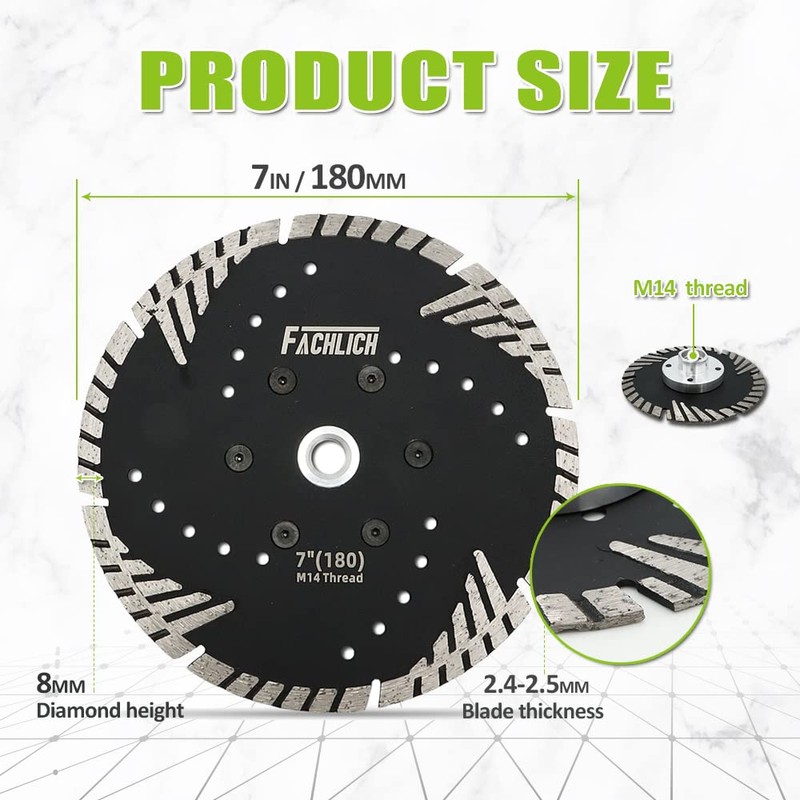FACHLICH Diamond Cutting Blade 180mm/7" with Turbo Slant Protection Teeth