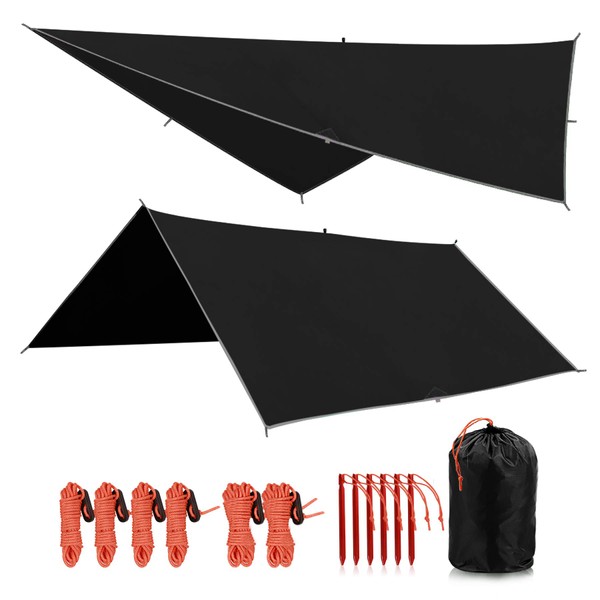REDCAMP Hammock Rain Fly Camping Tarp Waterproof, 10x10ft Lightweight Backpacking Rain Tarp Shelter for Hiking Outdoor, Black