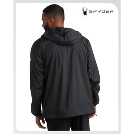 Spyder Mens Windbreaker Jacket - Lightweight Wind & Water Resistant Rain Coat for Men, Hooded Rain Jacket Men for Travel Golf, Size Large, Black