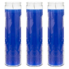 Mega Candles 3 pcs Unscented Blue 7 Day Glass Container Devotional Prayer Candles, Premium Wax Candle 2 Inch x 8 Inch, Great for Sanctuary, Vigils, Prayers, Blessings, Religious, Memorials
