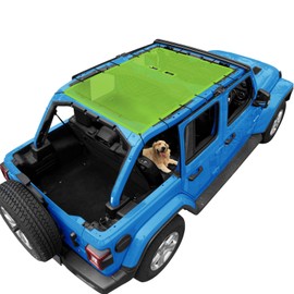 Coverspec JL Top Sun Shade Roof Compatible with Jeep Wrangler 2 or 4 Door 2018 to 2023 Sunshade Sunroof Cover Blocks UV Wind Noise Green Mesh for Full Length