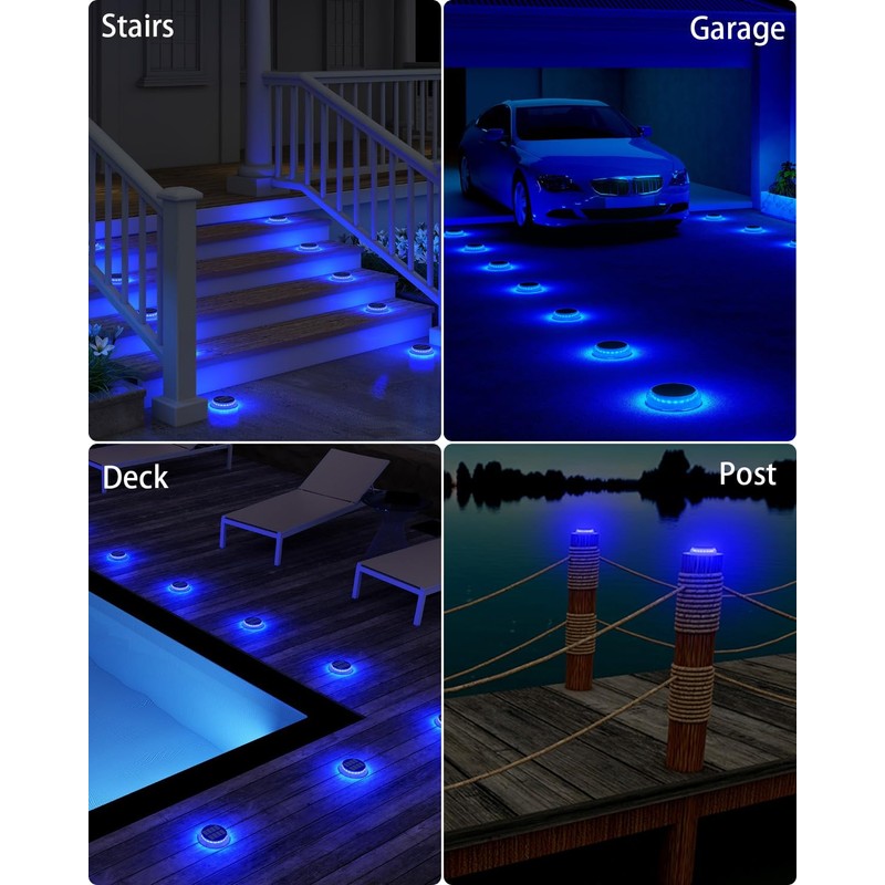 DetarZinLED 6 Packs Solar Driveway Lights, Blue Dock Deck Lights