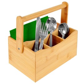 Vilde Wooden Container Cutlery Holder Cutlery Basket Cutlery Tray Cutlery Stand with 4 Compartments for Cutlery Sauces Napkins and Spices