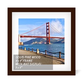 9x9 inch Wood Picture Frame for Wall Hanging or Tabletop Square Photo Frames with 1 Mats Display 7x7 inch for Baby Scan,Poster,Walls Decoration,Anniversary,Wedding,Christmas,Diamond Painting(Brown)