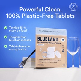 BLUELAND 100% Plastic-Free Dishwasher Detergent Tablets, 60 Count, Free & Clear, Eco-Friendly Dishwashing Pods, Natural, USDA Certified biobased