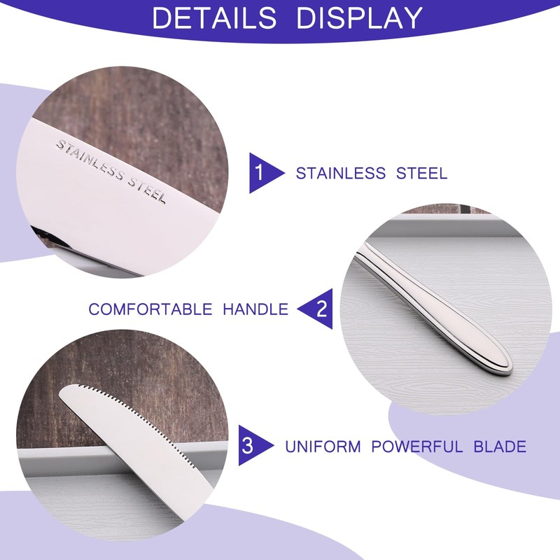 Utiao Set of 12 Stainless Steel Dinner Knives, Kitchen Table