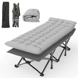 Suteck Camping Cot, 32In XXL Folding Camping Cot Heavy Duty Sleeping Bed for Adults 1200D Double Layer Oxford Cots for Camping W/Pilllow Mattress Carry Bag for Home Office Nap Beach Travel, 500LBS
