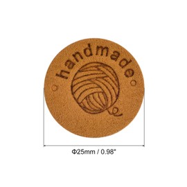 sourcing map Pack of 45 Handmade Leather Labels, Microfibre Leather Sewing Embossed Label Embellishment, Crochet Labels for Clothes, Hats, Scarves, Crafts (25 mm Diameter, Brown)