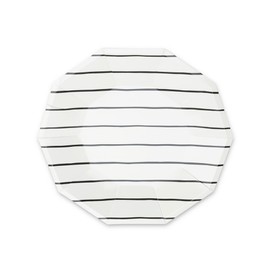 Daydream Society Frenchie Striped - Small Paper Plates with Ink Black Stripes - Pack of 8 Dessert Plates - Easy to Mix and Match - Party Plates to Suit All Occasions