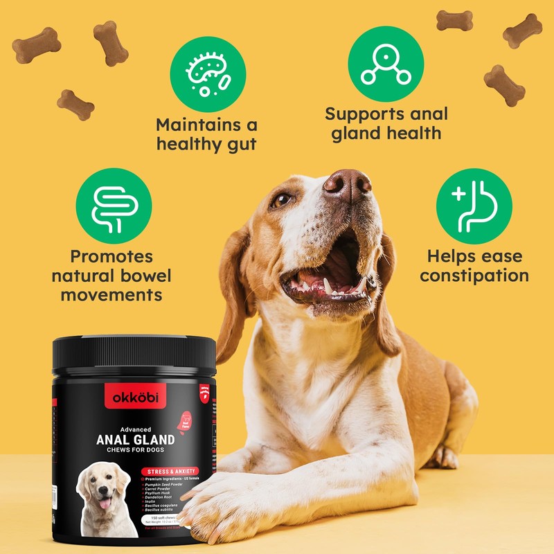 OKKÖBI Anal Gland Chews 150Pcs - Constipation Relief for Dogs