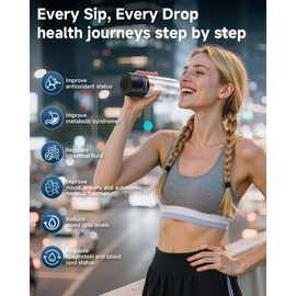 Hydrogen Water Bottle - 5000 PPB in 8 Minutes, Cyclic Mode for 8 Hours, Self Clean, Aluminum & Glass, 360ml Capacity, for Travel, Sports, Office, Home (Black)