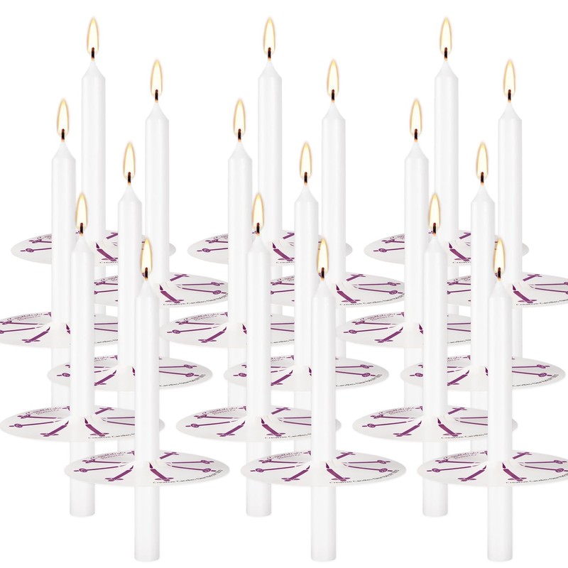 Wfmolcand 200 White Taper Candles with Drip Protectors Smokeless and