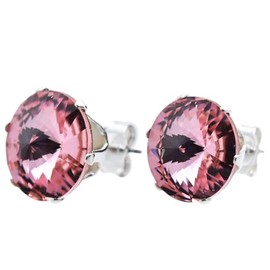 pewterhooter Women’s Sterling silver stud earrings made with sparkling Light Rose crystals with gift box.