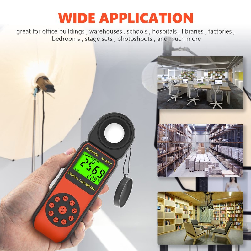 SURLABA Digital Luxmeter Light Meter, XF-881F Exposure Meter, Measuring Range
