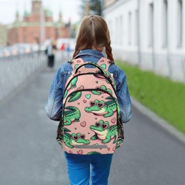 ALAZA Alligator Crocodiles Pink Backpack Girls Kids Backpacks Boys School Bookbag 3rd 4th 5th Grade Casual Daypack Laptop Shoulder Bag with Chest Strap