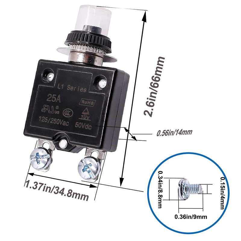 mxuteuk 2Pcs 20Amp Circuit Breakers Push Button Manual Reset 125/250V