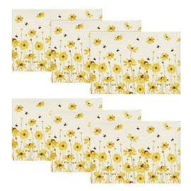 Artoid Mode Yellow Floral Daisy Bees Spring Placemats Set of 4, 12x18 Inch Seasonal Summer Table Mats for Party Kitchen Dining Decoration