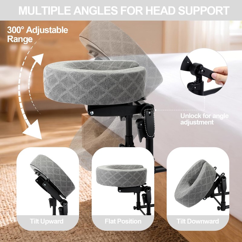 Massage Headrest for Bed with 2 Replaceable Pillow Covers &