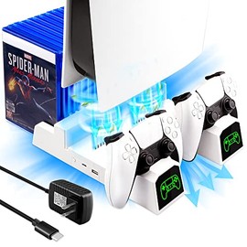 Soporte de ventilador de refrigeración PS5 con estación de carga de doble controlador para consola Playstation 5, ventilador de refrigeración de...   