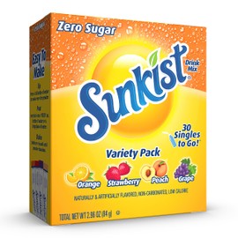 SINGLES TO GO! Sunkist Soda Variety Pack, Singles To Go Orange, Strawberry, Grape and Peach (30 Total Sticks)