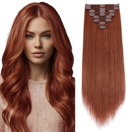 Elailite Double Weft Clip in Hair Extensions Real Human Hair Thick 8 Pieces Full Head Straight - #33 Dark Auburn - 20 Inch (150 g)