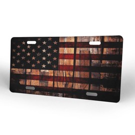 Vintage American Flag Front License Plate Aluminum Decorative License Plates Funny Metal Car Plate 6"X12" Novelty Vanity Tag Cover with 4 Holes Car Decor Accessory
