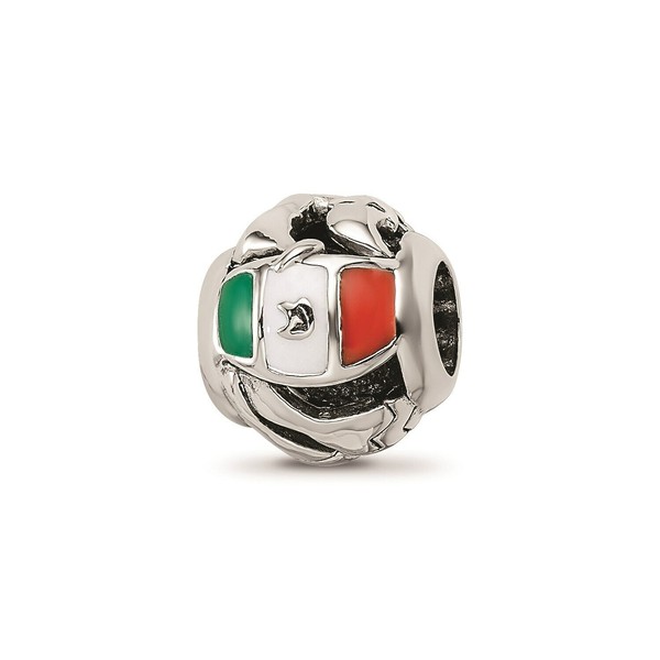 Reflection Beads Sterling Silver Enameled Mexico Flag Mexican Theme Bead