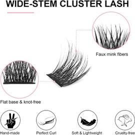 Fenshine Cluster LashesIndividual Lashes Wide Stem C/D Curl 9-15mm Length DIY Eyelash Extension Individual Soft False Lashes for Personal Use at Home (15mm, 144pcs D curl)