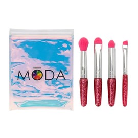 MODA Mini Pink Glitter Eye 5pc Makeup Brush Kit – Travel-Size Brushes with Soft Vegan Filaments