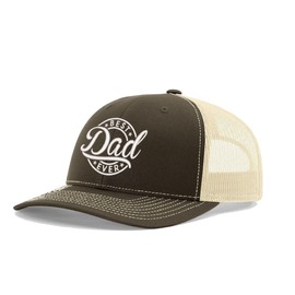 Father's Day Best Dad Ever Adjustable Embroidered Hat Flat and Standard Bill Baseball Cap Christmas Birthday Gift (US, Alpha, One Size, Chocolate and Birch - Standard Bill)