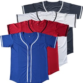 NJKA Blank Plain Hip Hop Hipster Button Down Baseball Jersey, Short Sleeve Active T Shirts (Black, Medium)