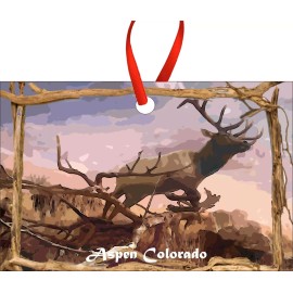 BMSBIZ Aspen Colorado Elk Jumping Art Christmas & Holiday Ornament TRAVEL POSTER ART