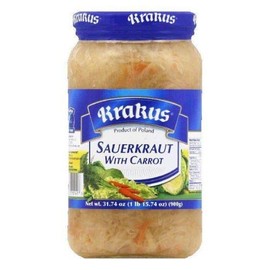 KRAKUS SAUERKRAUT WITH CARROT 31.74oz (900G). Product of Poland. kapusta kwaszona z marchewka.