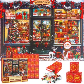 Advent Calendar 2024,Jigsaw Christmas Puzzle 1008 Pieces, Advent Calendar 2024 Puzzle 24 Days Countdown Christmas Advent Calendar Puzzle for Kids Adults Christmas Theme Puzzles Gift