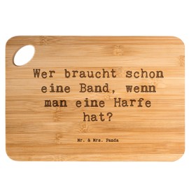 Mr. & Mrs. Panda Bamboo Chopping Board Saying "Wer braucht Schon eine Band, wenn Man eine Harp hat?" Gift, Sound, Musician, Musician Gift