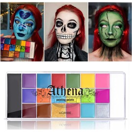 Face Body Paint Set - Athena Painting Palette, 10 Professional Artist Brushes - Large Deep Pan,Ideal for Halloween Cosplay Party SFX Arty Stage Makeup, Non-Toxic Facepaints for Adults and Kids