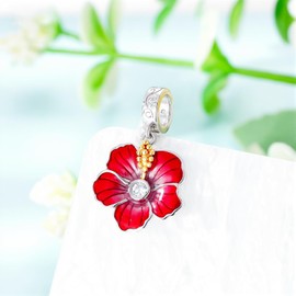 Zunxinsan Hibiscus Charms for Bracelets 925 Sterling Silver Hawaiian Jewelry Flower Jewelry Gifts for Women