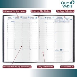 Quo Vadis 2024 Trinote - Weekly/Monthly Planner - 13 Months, Dec. to Dec. - 7 x 9 3/8" - Grained Faux Leather Club Sage - Productivity Appointment Planner