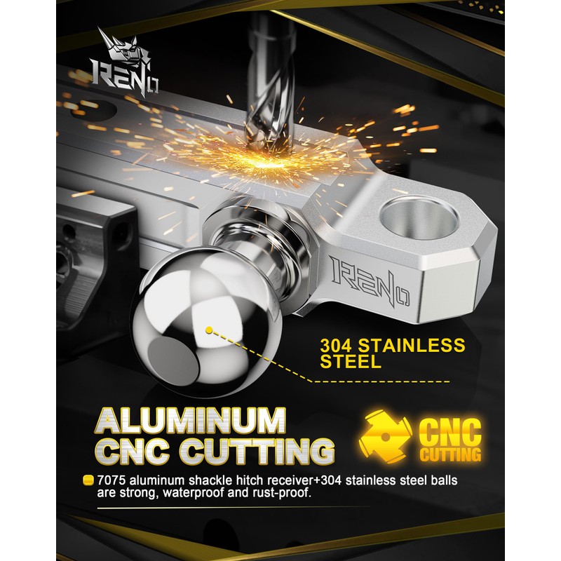 RENO Trailer Hitch, Aluminum Tow Hitch with 3/4" D-Ring Shackle