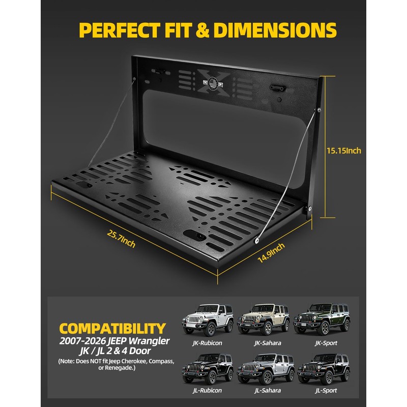 OFFROAD GAMERS Tailgate Table Fits 2007-2026 Wrangler JK JL JLU,