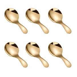 JIHUOO 6 Pieces Small Stainless Steel Salt Spoons Tea Spoons Sugar Spoon Spoon with Short Handle for Jam Jars Spices Coffee Golden