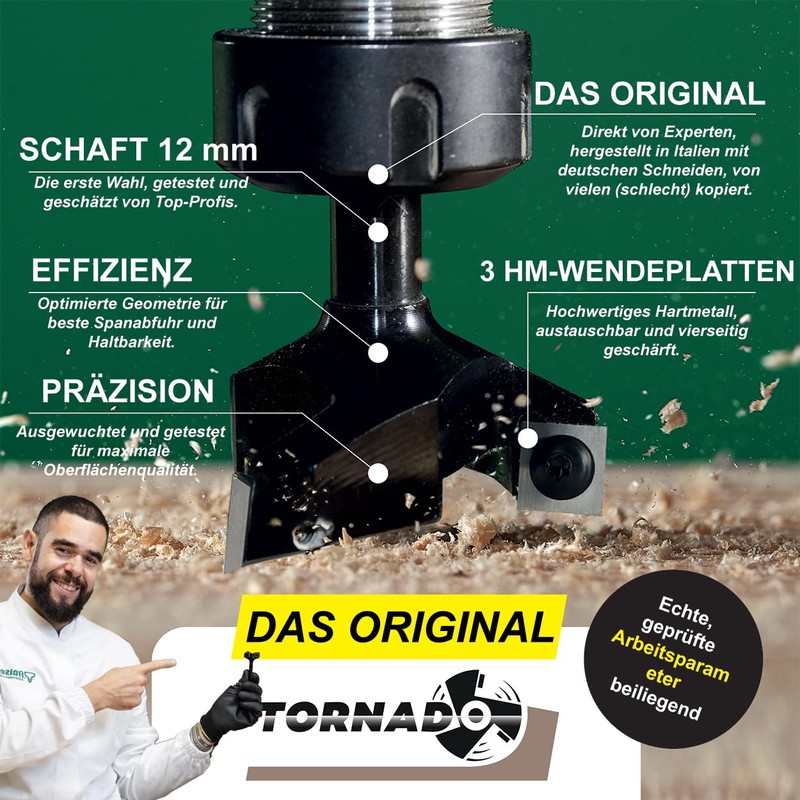 Tornado Fraiser Face Cutter 12 mm Shank for Wood Diameter