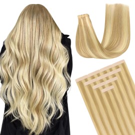 DOORES Tape in Hair Extensions Human Hair, 10pcs 20g 12 Inch Drity Blonde Highlight Golden Blonde, Human Hair Extensions Natural Hair Extensions Seamless Straight