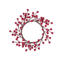GLOREX 6 3805 503 Decorative Wreath with Red Berries Approx. 23 x 23 x 3 cm Large Berry Wreath Suitable as Table Wall or Door Decoration