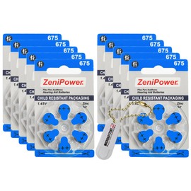 ZeniPower 60 Hearing Aid Batteries Size: 675 + Battery Holder Keychain Kit