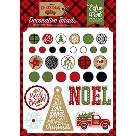 Echo Park Paper Company CCH159020 Celebrate Christmas Decorative Brads chipboard, red, Green, tan, Burlap, Black