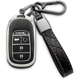 TOGAFEY for Honda Key Fob Cover Soft TPU with Leather Keychain 360 Degree Protection Key Case Shell Holder Fits for 2022 2023 2024 Honda Accord Civic CR-V HR-V Pilot Odyssey smart Remote Key(B Black)