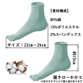 RJKKJDS Women's Five Toe Socks, Ankle Length, Crew Length, Cotton, 5 Toe Socks, Breathable, Durable, 5 Pair Set, 8.7 - 9.4 inches (22 - 24 cm), 04 crew length in 5 colors, 22.0-24.0 cm