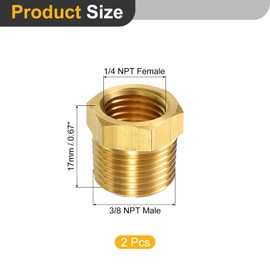 uxcell 2Pcs 3/8 NPT Male x 1/4 NPT Female Brass Reducer Hex Bushing Threaded Pipe Fitting, Brass Threaded Pipe Fitting Adapter for Water, Gas, Oil Pipeline Systems